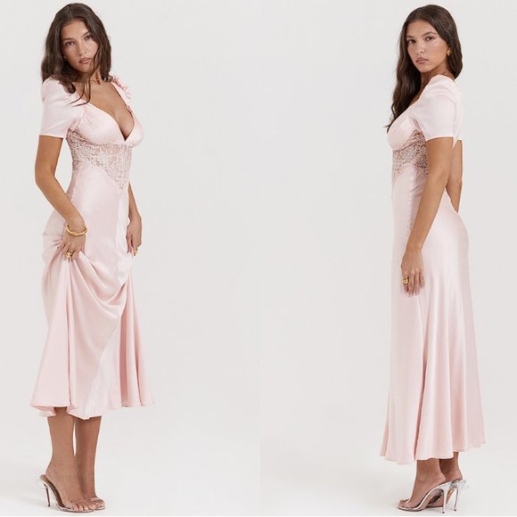 House of CB 'Rafaela' Soft Peach Pure Silk & Lace Dress NWOT - Picture 6 of 11